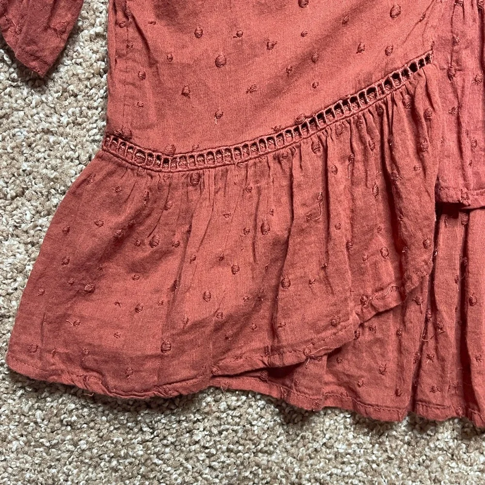 Free People Embroidered Swiss Dot‎ Ruffle Layering Top Blouse Boho Clay S
